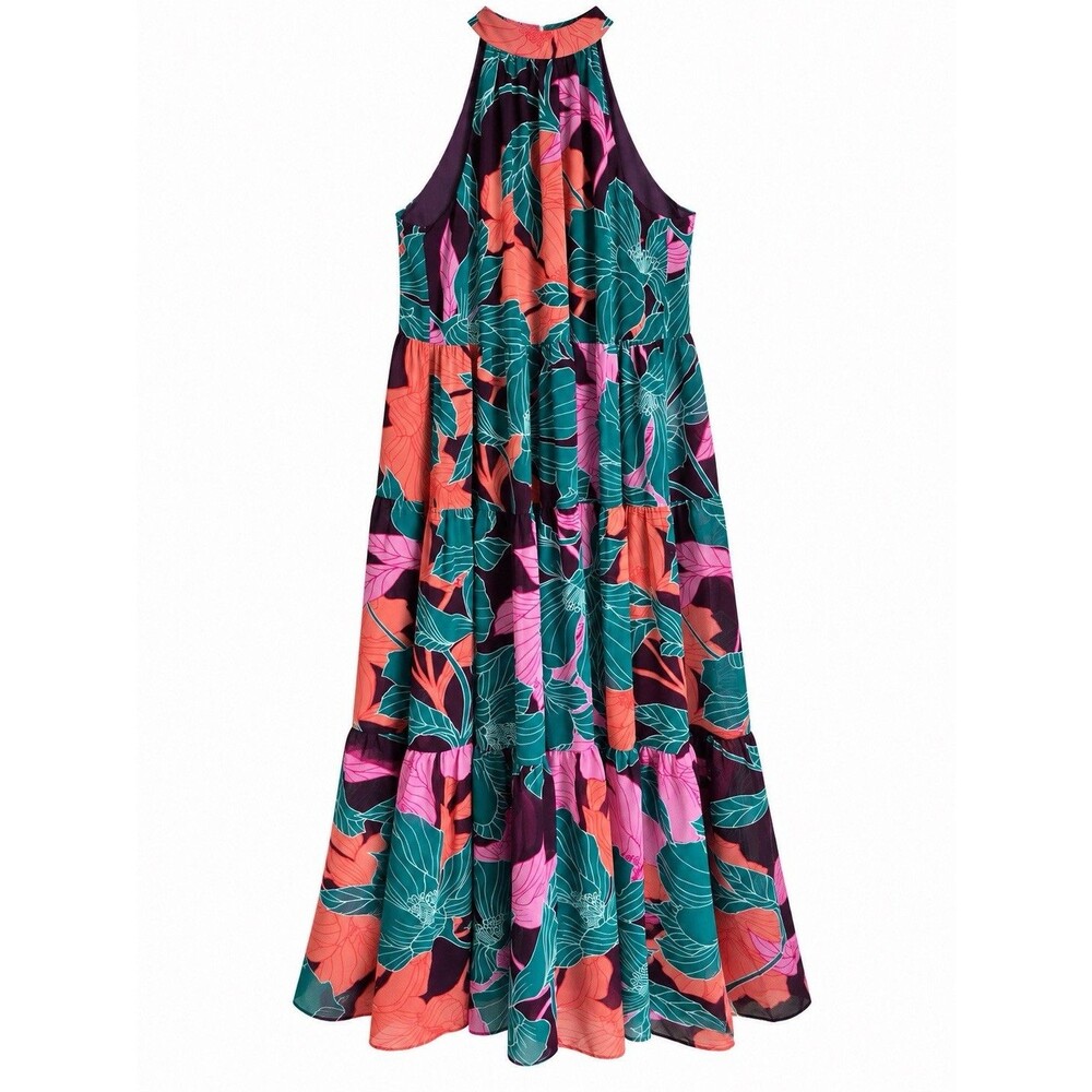 Trina Turk Floral Maxi Dress M NWT Tiered Boho Resort Tropical Halter $398